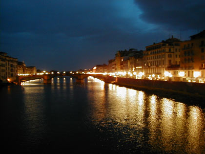 The river arno at night, taken from the ponte veccio