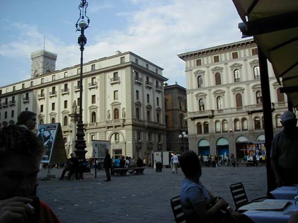 Eating at a resturant in the piazza della republica in Florence